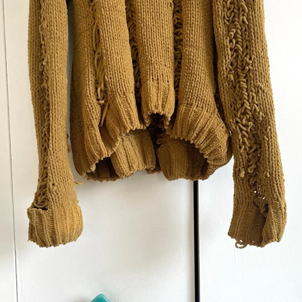 Love Marks Distressed Cold Shoulder Sweater in Mustard Yellow Size Small